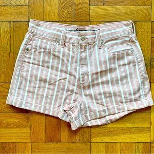 AMERICAN EAGLE size 8 Pink & White Striped  High-Waisted Shorts